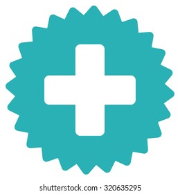 Health Care Stamp vector icon. Style is flat symbol, cyan color, rounded angles, white background.
