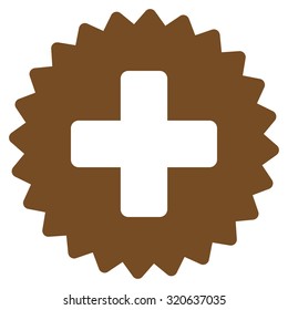 Health Care Stamp vector icon. Style is flat symbol, brown color, rounded angles, white background.