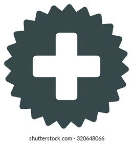 Health Care Stamp vector icon. Style is flat symbol, soft blue color, rounded angles, white background.