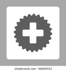 Health Care Stamp vector icon. Style is flat rounded square button, dark gray and white colors, silver background.