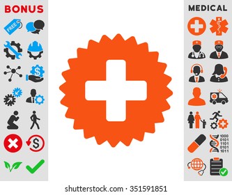Health Care Stamp vector icon. Style is bicolor flat symbol, orange and gray colors, rounded angles, white background.