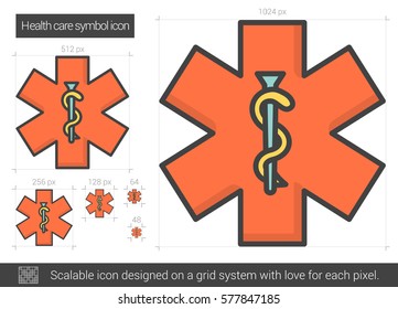 Health care symbol vector line icon isolated on white background. Health care symbol line icon for infographic, website or app. Scalable icon designed on a grid system.