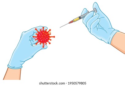 Health care and treatment for everyone by the hands of medical staff during the coronavirus outbreak concept. Illustration, line, art, graphic retro style in vector isolated on background.