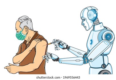 Health care and treatment for everyone by the Autonomous Caregiver Robot or Artificial Intelligence during the coronavirus outbreak concept. Illustration art, graphic in vector isolated on background.