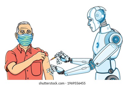 Health care and treatment for everyone by the Autonomous Caregiver Robot or Artificial Intelligence during the coronavirus outbreak concept. Illustration art, graphic in vector isolated on background.