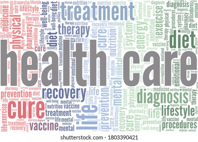 Health care vector illustration word cloud isolated on a white background.