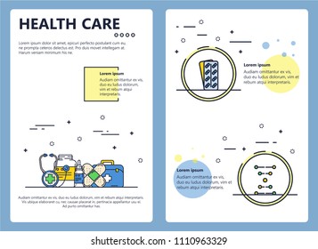 Health care web banner, poster, flyer, leaflet, brochure template. Vector modern thin line art flat style design illustration.