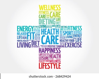 Health care word cloud, health cross concept