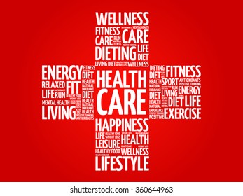 Health care word cloud, health cross concept