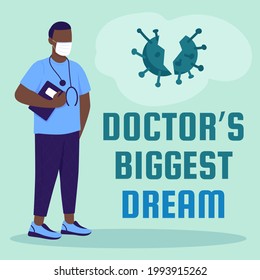 Health care worker social media post mockup. Doctor biggest dream phrase. Web banner design template. Health care booster, content layout with inscription. Poster, print ads and flat illustration