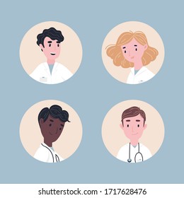 Health Care Workers Team Concept. Man And Woman Doctors Characters Standing, Full Body. Doctors In Masks. Flat Cartoon Style Vector Illustration For Card, Online Site, Banner Ad And More 