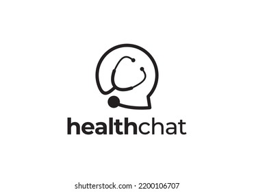 health chat logo design. stethoscope doctor icon symbol.