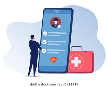 Health Check Up Concept Web Banner. Medical Doctor Examining or Checking Patient. Concept of Healthcare, Health Insurance, Medical Report. Vector illustration.