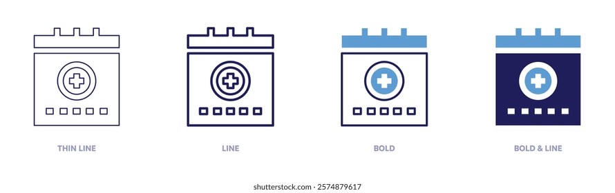 Health check icon in 4 different styles. Thin Line, Line, Bold, and Bold Line. Duotone style. Editable stroke.