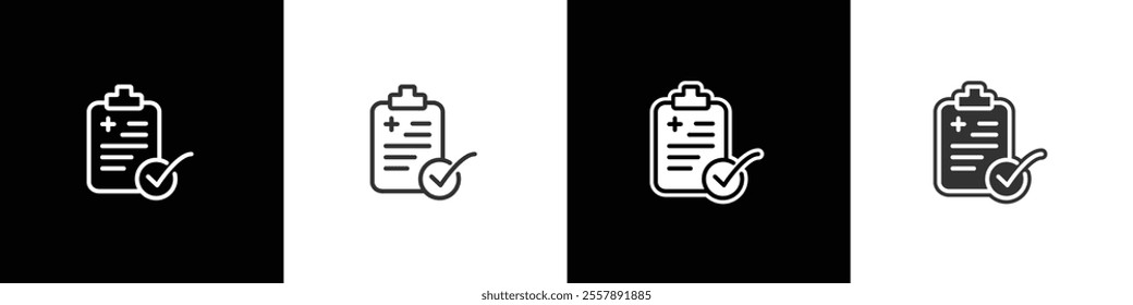 Health check icons, Pharmacy icons, medicines, healthcare, community service icons, Medicine and Health Services in flat and linear shapes on black, white and transparent backgrounds.