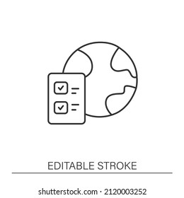  Health check line icon.Covid19 passport. Global vaccination. Vaccine concept. Isolated vector illustration.Editable stroke