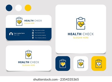 Health check logo design with editable slogan. Branding book and business card template.