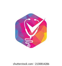 Health check logo design template. Stethoscope icon with checklist shape. Medical Check Up Logo Design Vector Template	