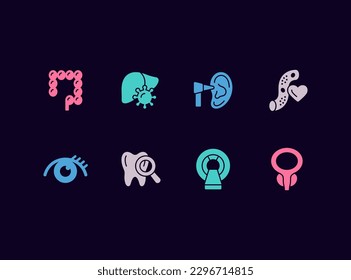 Health check up vector icon set. Medical diagnostics, lab tests, departments icons.