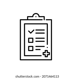 Health checklist, medical procedure agreement or checkup icons. Pixel perfect, editable stroke