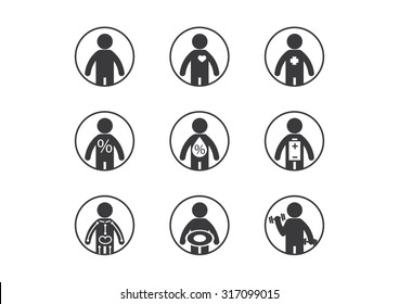 Health Checks (heart Pressure, FAT, Bone Mass, Muscle Mass, TBW, BMR) ; Human Medical Icon Design Vector