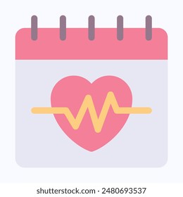 Health Checkup Appointment, Heart Beat, Heart Rate Calendar Vector Icon. Flat Style Isolated Vector Icon.