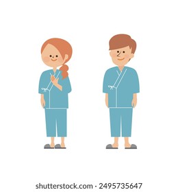 Health checkup Cute illustration of a man and woman wearing examination clothes