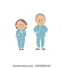 Health checkup: cute illustration of a senior couple wearing examination clothes