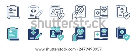 health check-up diagnosis report icon vector set medical care analysis document information signs illustration