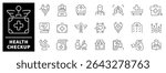 Health checkup icon set. Thin line icons set related to health checkup and health care. Health checkup web icons in line style. 