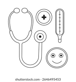 Health checkup icons hand drawn set coloring page