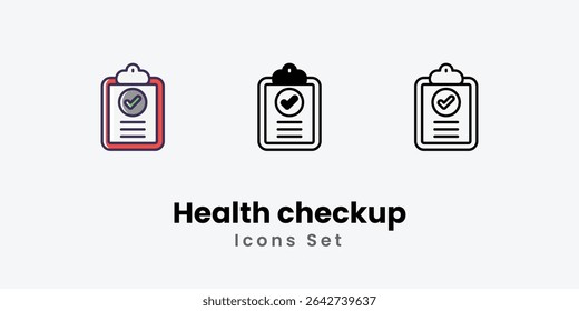 Health checkup Icons thin line and glyph vector icon stock illustration