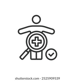 Health checkup, in line design. Medical examination, wellness check, preventive care, health assessment, doctor visit, on white background vector. Health checkup editable stroke icon