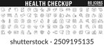 Health checkup line icon big set. Medical care patient diagnosis icon collection. Editable strokes