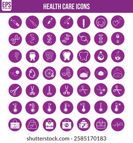 Health Checkup Line Icon Set – Comprehensive Medical Care and Patient Diagnosis Icon Collection - Editable Stroke Design purple color flie 4.eps