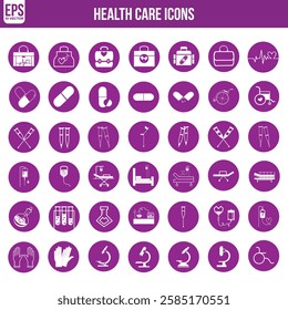 Health Checkup Line Icon Set – Comprehensive Medical Care and Patient Diagnosis Icon Collection - Editable Stroke Design purple color flie 2.eps