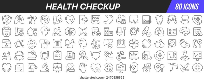 Health checkup line icons collection. Big UI icon set in a flat design. Thin outline icons pack. Vector illustration EPS10