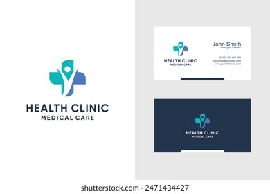 Health Clinic Logo Design Inspiration. Medical Examination Logo Template. Medical Care and Health Services Logo Illustration Design. Premium Simple and Modern Business Card Template Design.