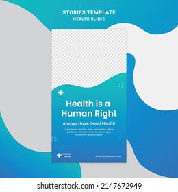 Health Clinic Social Media Story Frame Set Background Template With Green And Blue Simple Elegant Modern Style. Design Backgrounds For Social Media. Vector Illustration