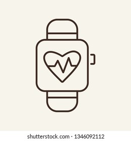 Health clock line icon. Modern wrist watch with heart beat. Time concept. Vector illustration can be used for topics like sport, clock, every day life
