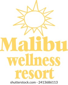 Health Club Wellness Malibu Sun Los Angeles Varsity College Colleigiate Teams USA Trending Graphic Tee T-Shirt Logo-Slogan Grafik Kunstwerk Typografie Tote-Button-Emblem Wappen