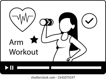 Health Coach Or Yoga Expert Giving Lecture Vector Icon Design, Online Video Training Symbol, E-Learning Sign, Virtual Courses Or Digital Academy Stock Illustration, Fitness Trainer On Webinar Concept