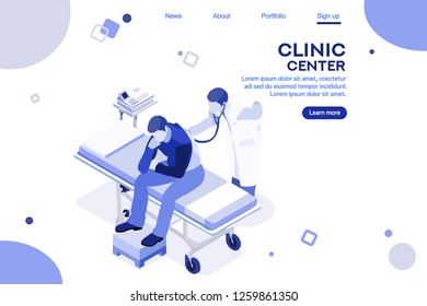 Health collection. Clinic center, hospital interface. Healthcare, modern doctor team. Medical app. Team career web banner. Flat isometric illustration isolated on white background.