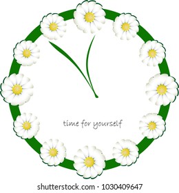 Health concept with clock chamomile