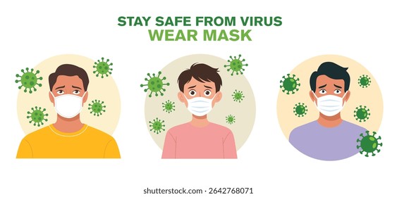 Health Concept in Medical Wearing Mask for Virus Protection Vector Art