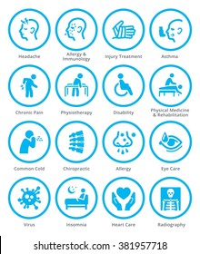 Health Conditions & Diseases Icons - Blue Circles
