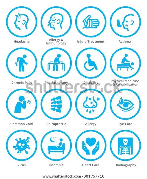 Health Conditions Diseases Icons Blue Circles Stock Vector (Royalty ...