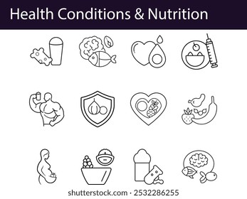 Health Conditions and Nutrition Icon Set