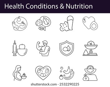 Condições de saúde Ícones de nutrição Bem-estar dietético