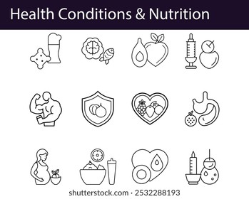Health Conditions, Nutrition, and Wellness Icons